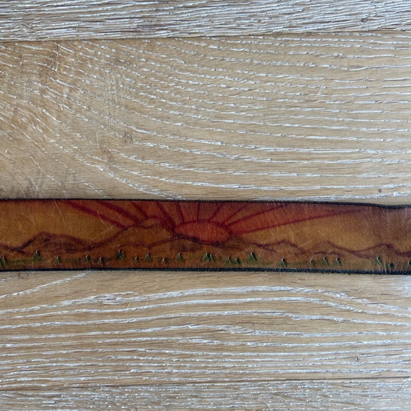 Vintage Tooled Leather Belt Mountain Sunset Scene 36 - Picture 2 of 9
